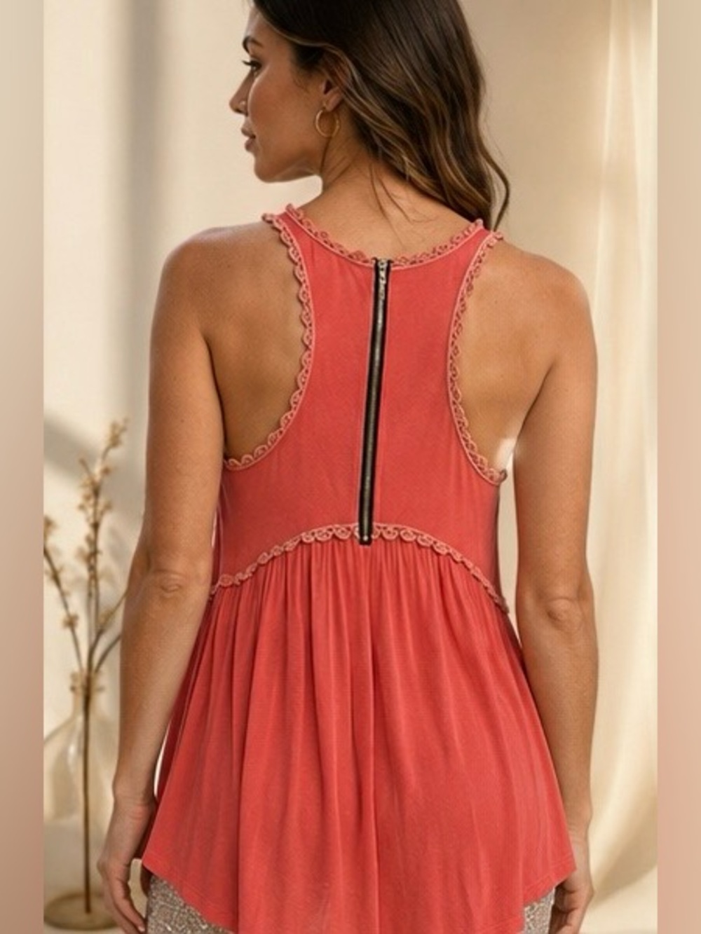POL Coral Babydoll Top Flowy Silhouette Sleeveless Tank Top - Picture 4 of 8